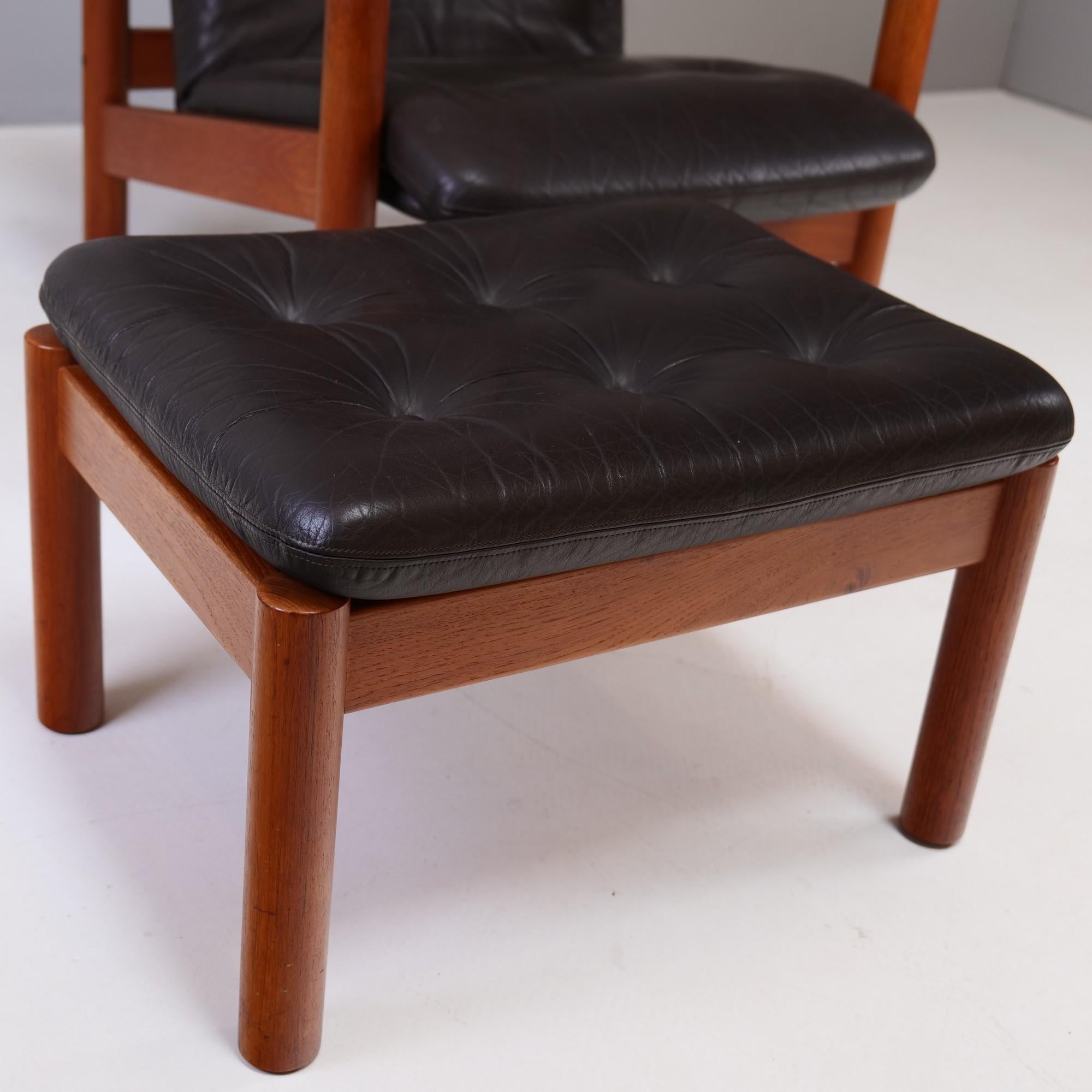 Mid-Century Danish Leather Lounge Chair with Ottomann 1