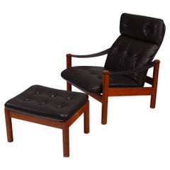 Mid-Century Danish Leather Lounge Chair with Ottomann