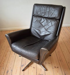 Midcentury Danish Leather Swivel Chair, 1960s