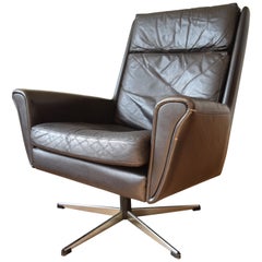 Midcentury Danish Leather Swivel Chair, 1960s