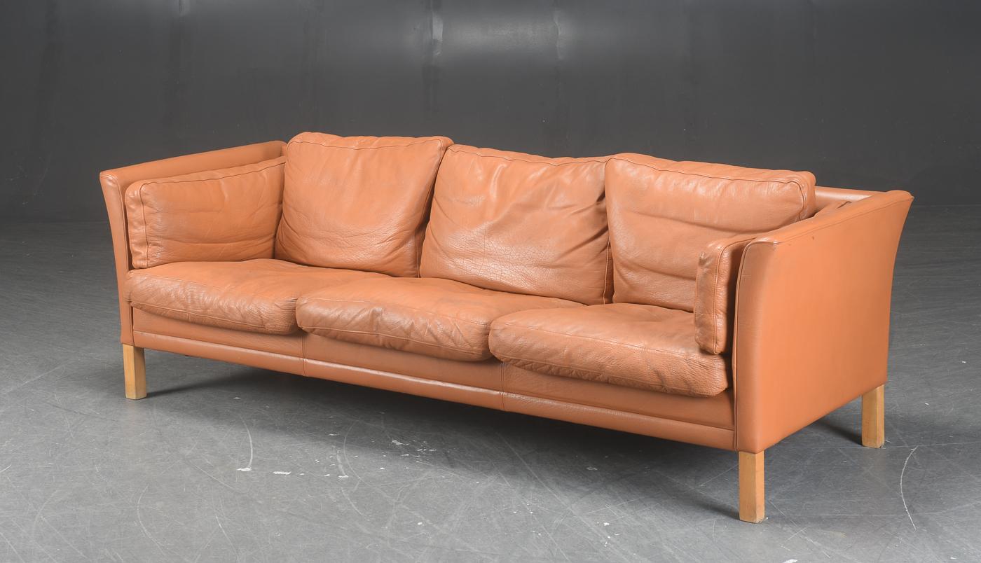 Mid-Century Danish Leather Three-Seat Sofa Model MH2225 by Mogens Hansen at  1stDibs