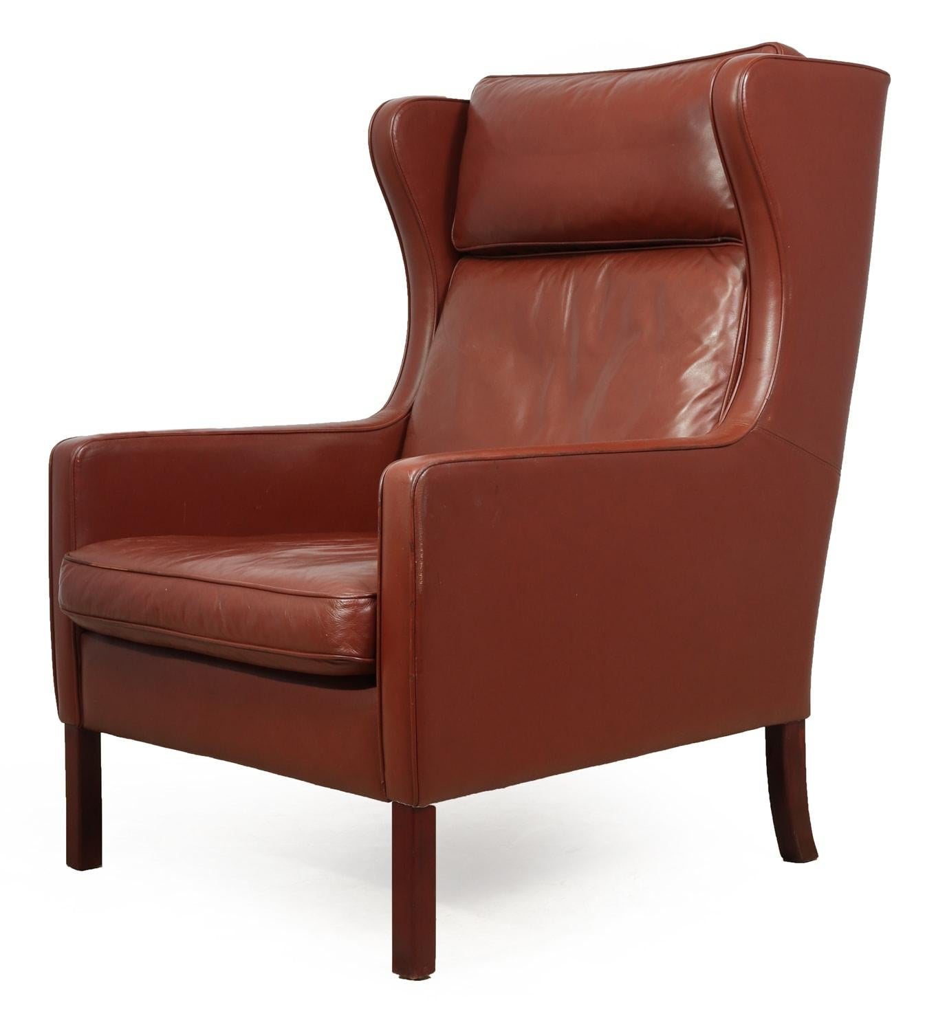 Other Midcentury Danish Leather Wing Chair by Stouby, circa 1970