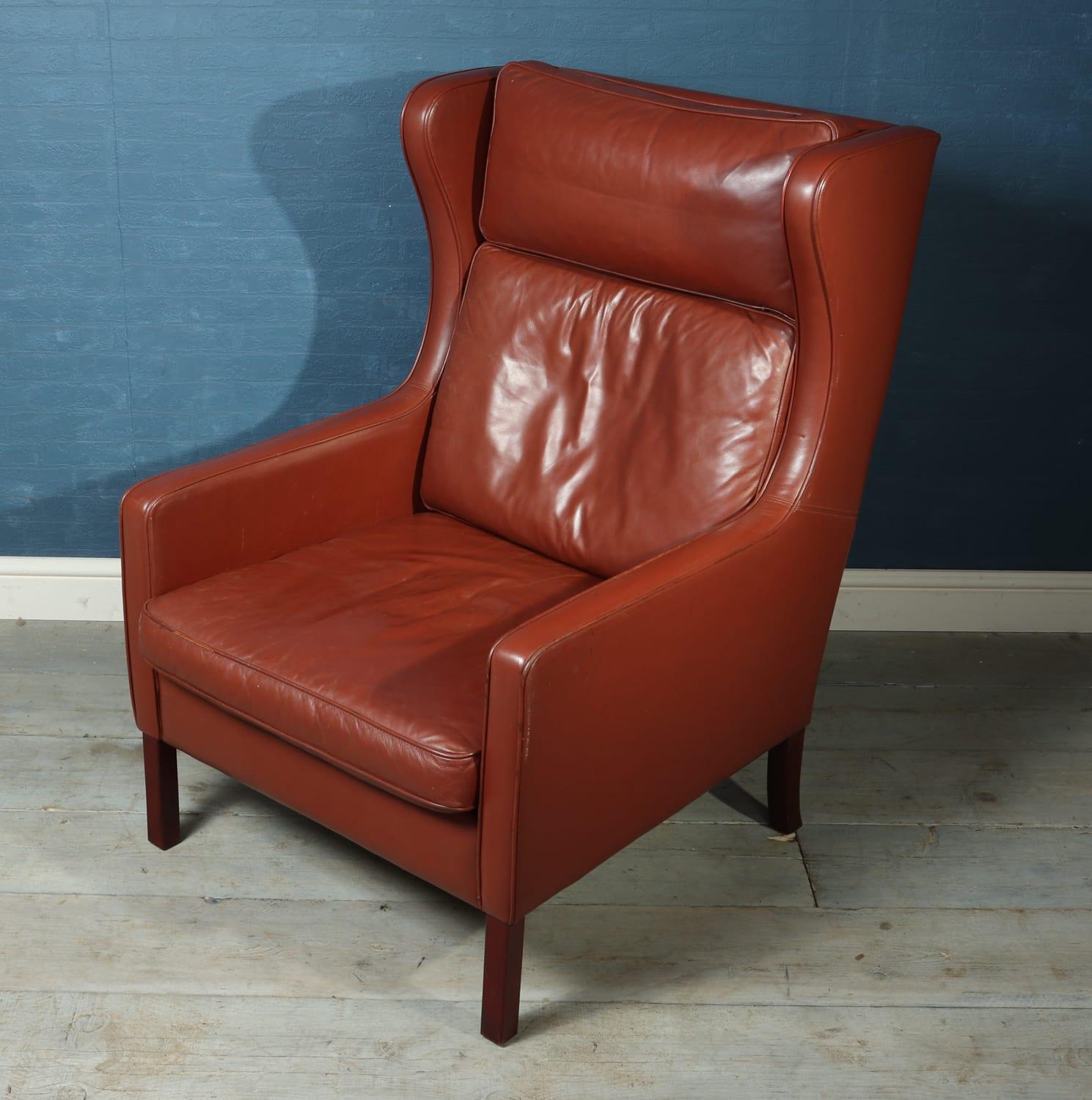 Midcentury Danish Leather Wing Chair by Stouby, circa 1970 In Good Condition In Paddock Wood, Kent