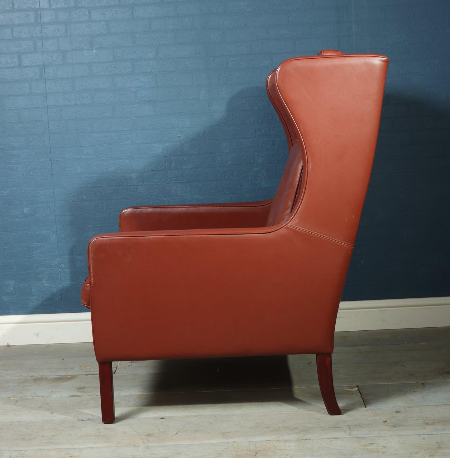 Late 20th Century Midcentury Danish Leather Wing Chair by Stouby, circa 1970
