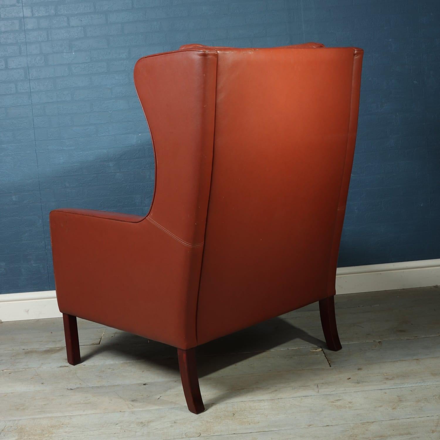 Midcentury Danish Leather Wing Chair by Stouby, circa 1970 1