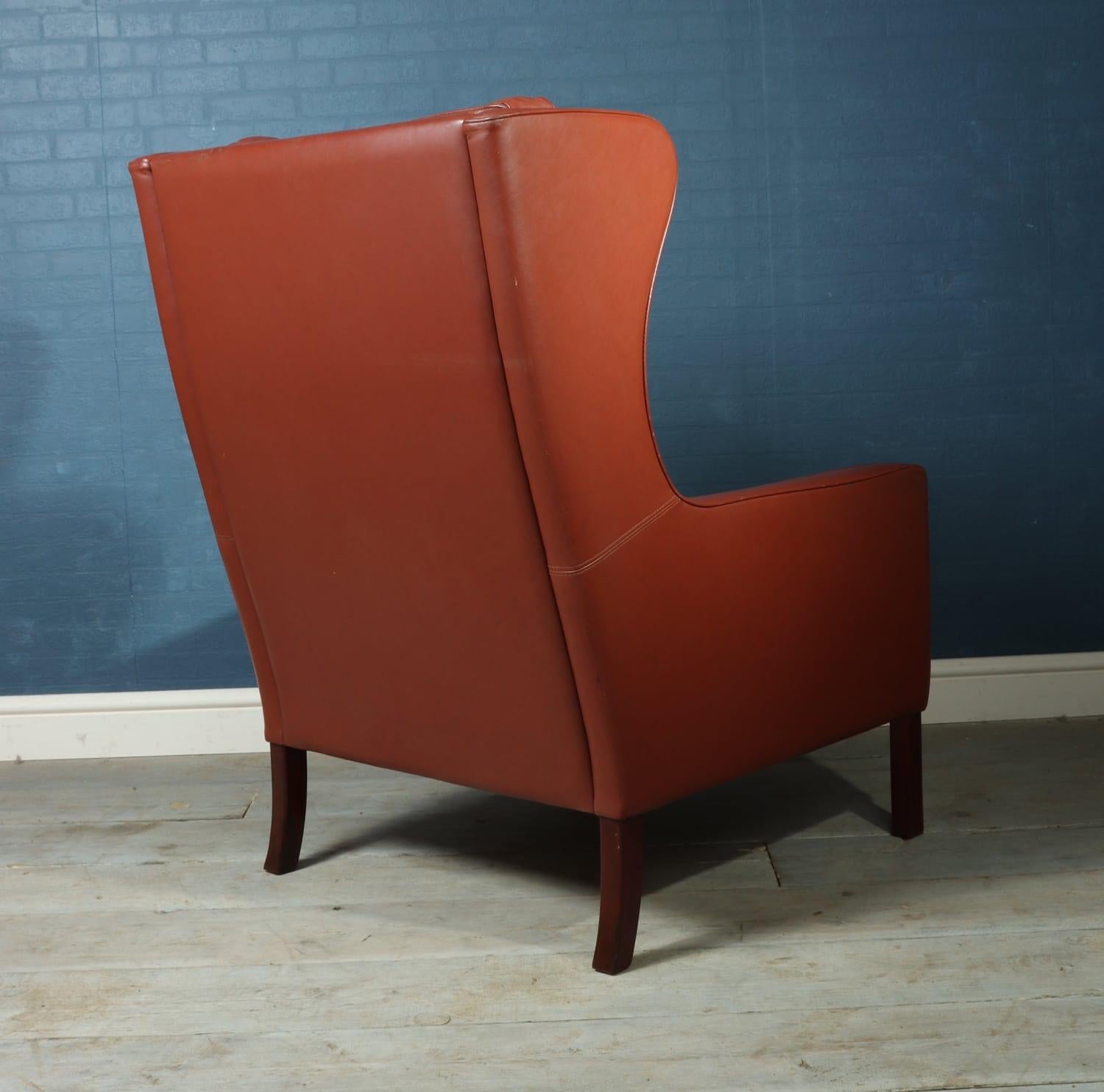 Midcentury Danish Leather Wing Chair by Stouby, circa 1970 2