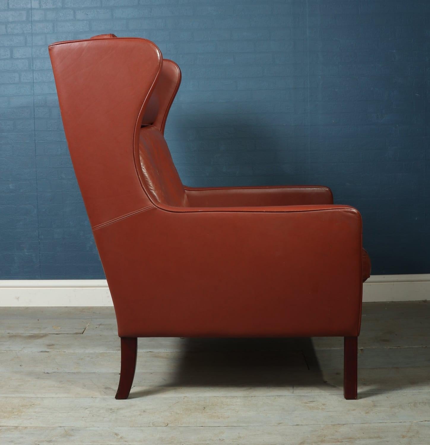 Midcentury Danish Leather Wing Chair by Stouby, circa 1970 3
