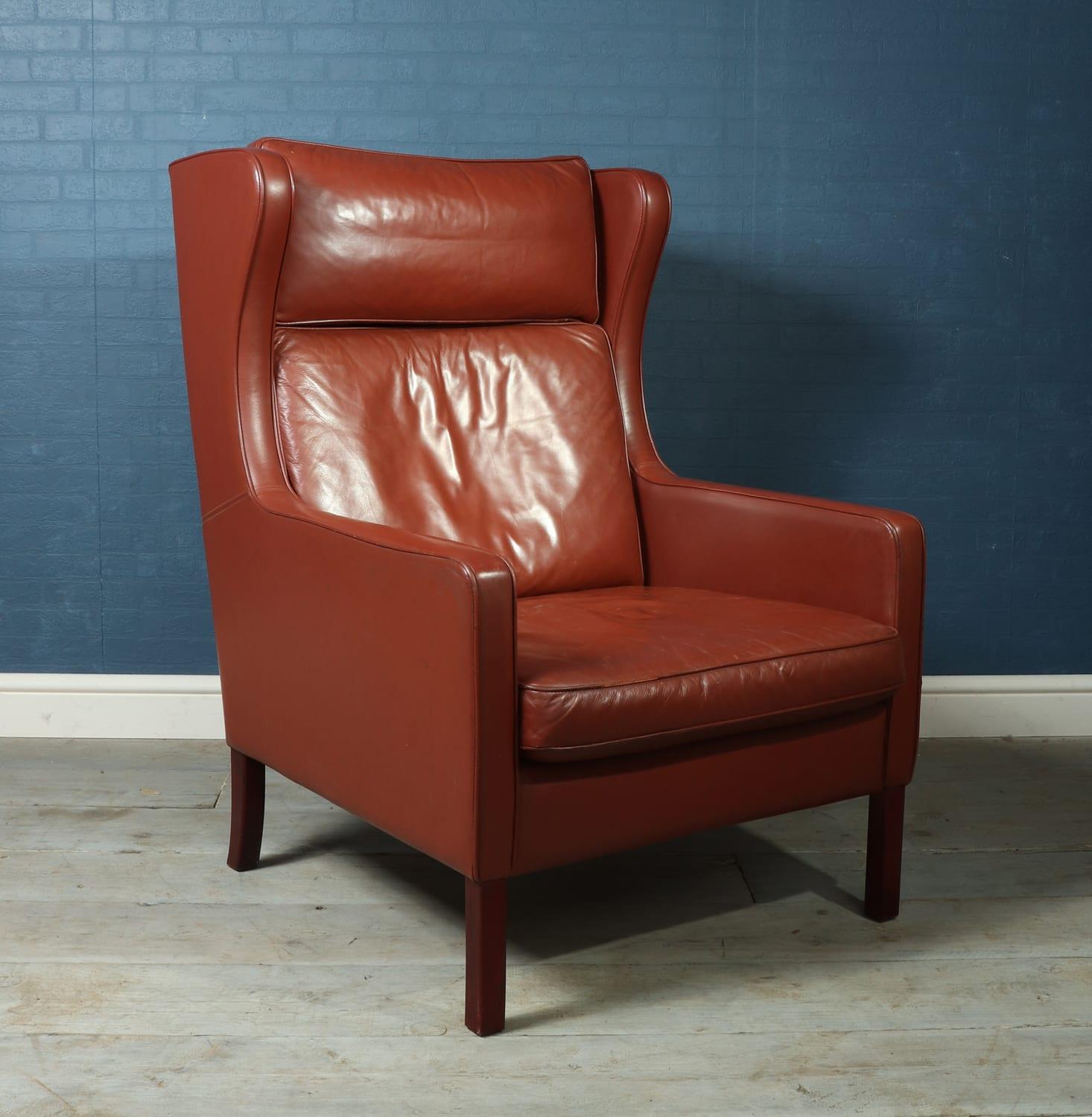 Midcentury Danish Leather Wing Chair by Stouby, circa 1970 4