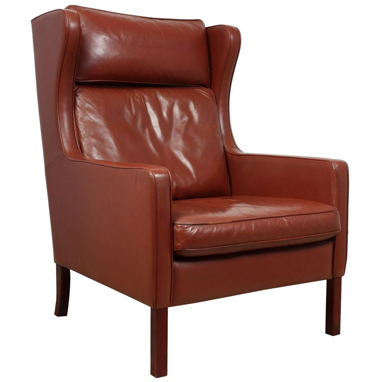 Midcentury Danish Leather Wing Chair by Stouby, circa 1970