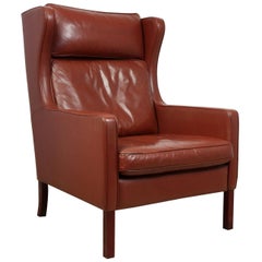 Midcentury Danish Leather Wing Chair by Stouby, circa 1970
