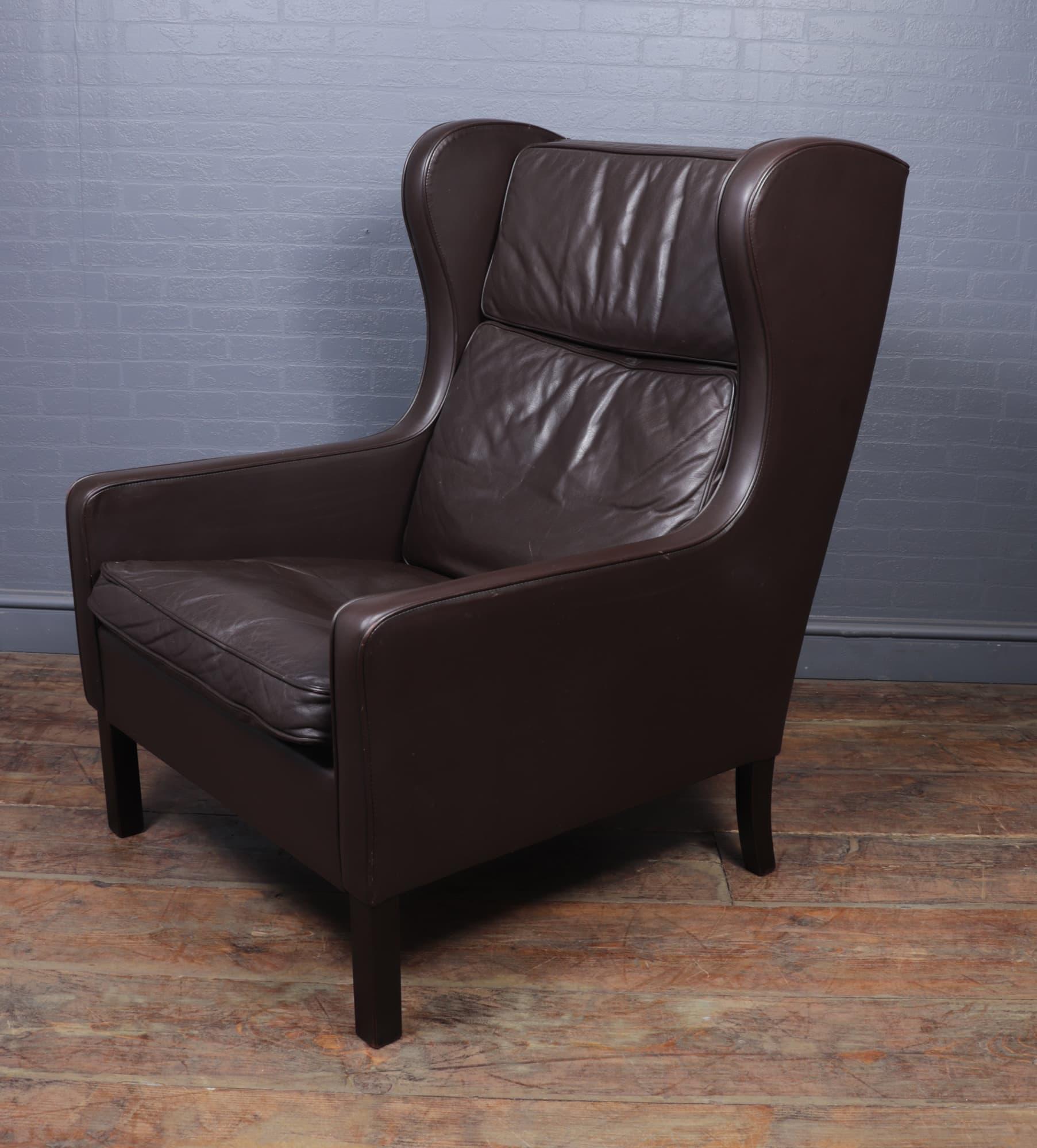 Mid Century Danish Leather Wing Chair, c1960 5