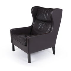 Mid Century Danish Leather Wing Chair, c1960