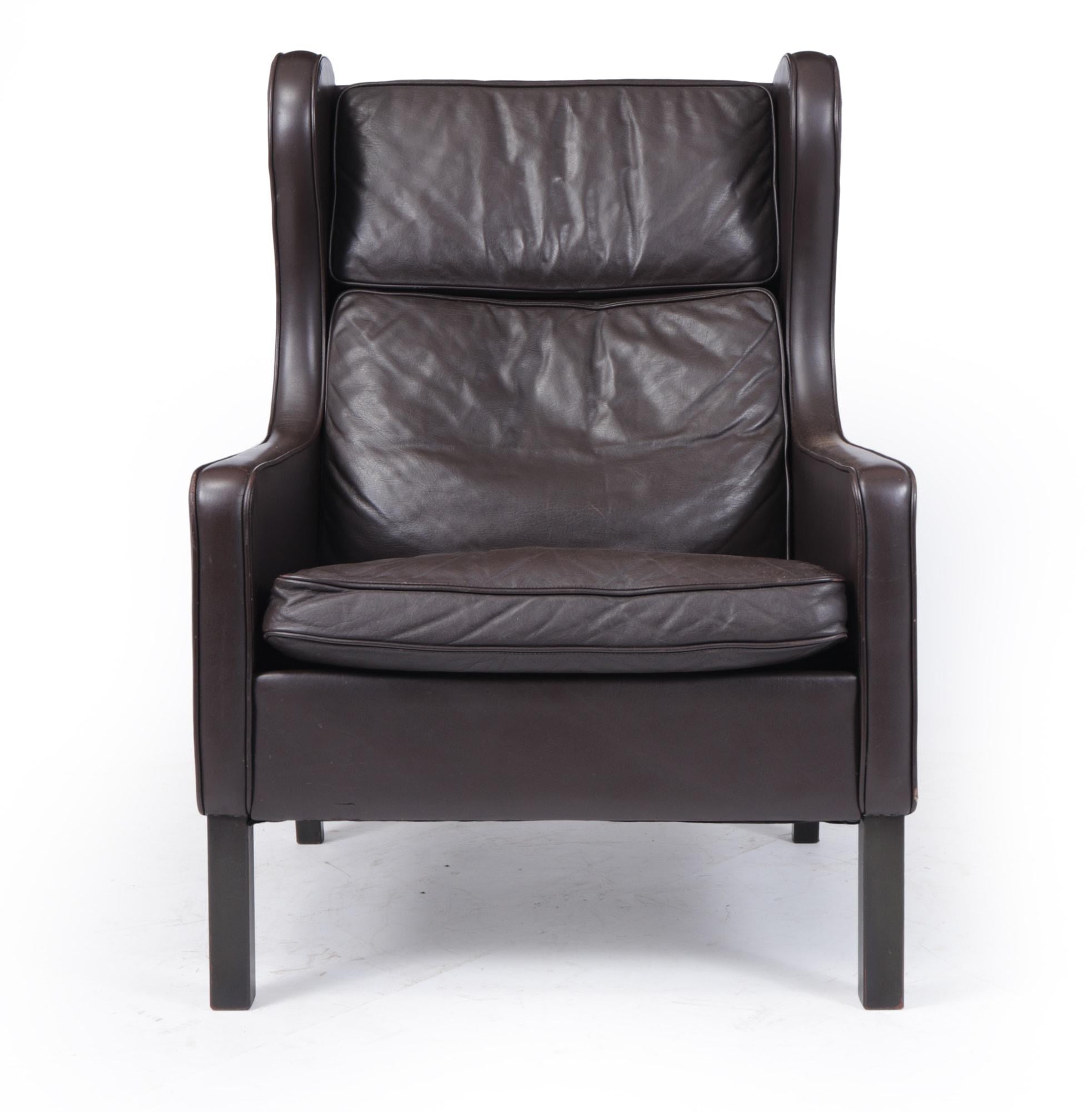 Mid-Century Modern Mid Century Danish Leather Wing Chair, c1960