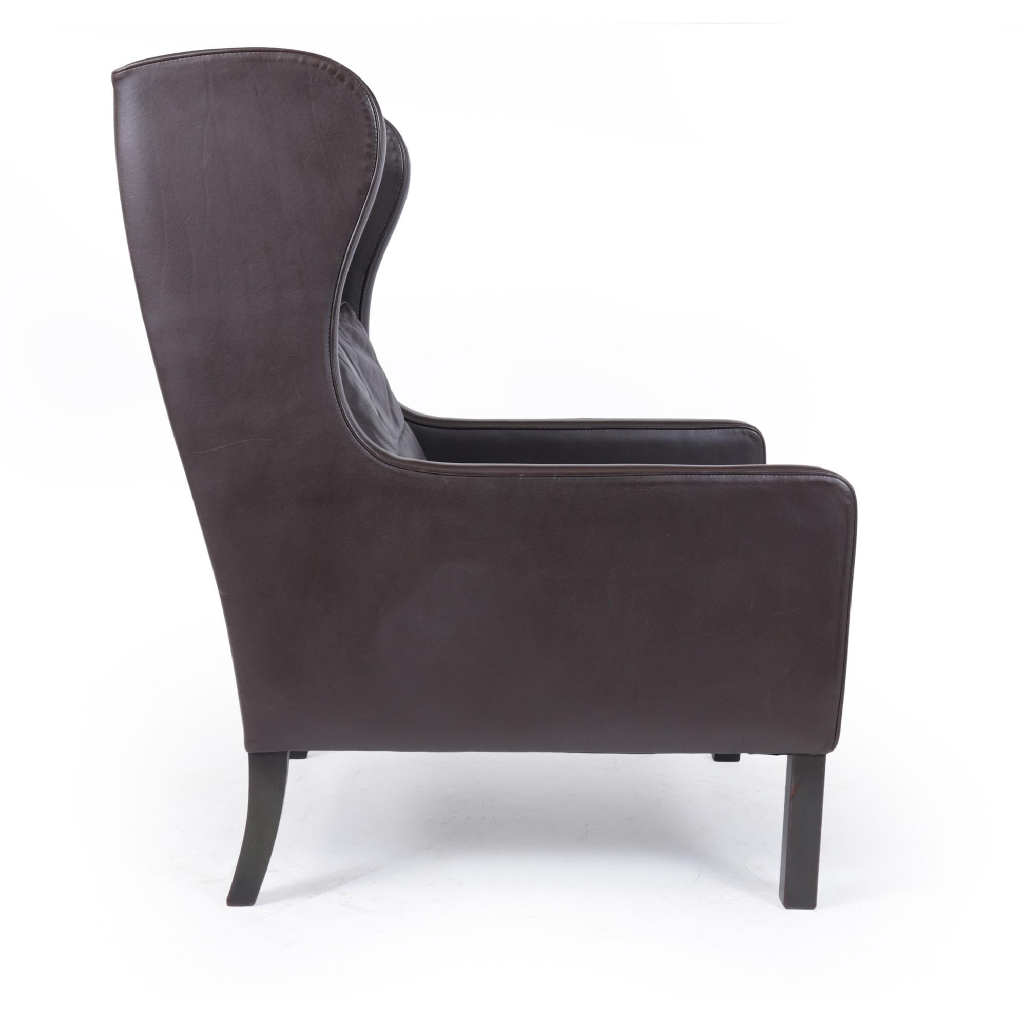Mid Century Danish Leather Wing Chair, c1960 In Good Condition In Paddock Wood Tonbridge, GB