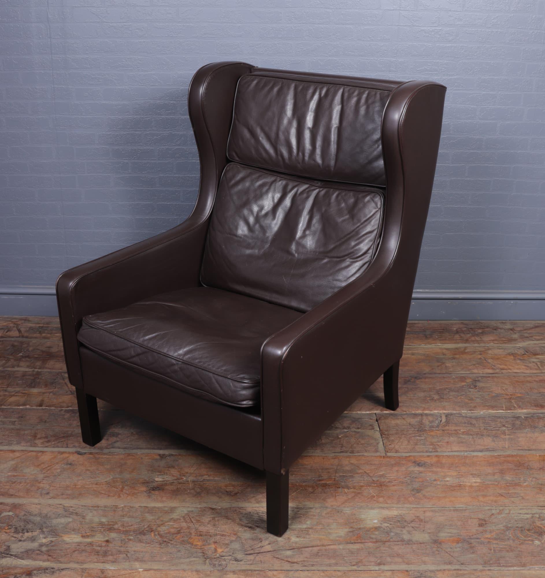 Mid-20th Century Mid Century Danish Leather Wing Chair, c1960