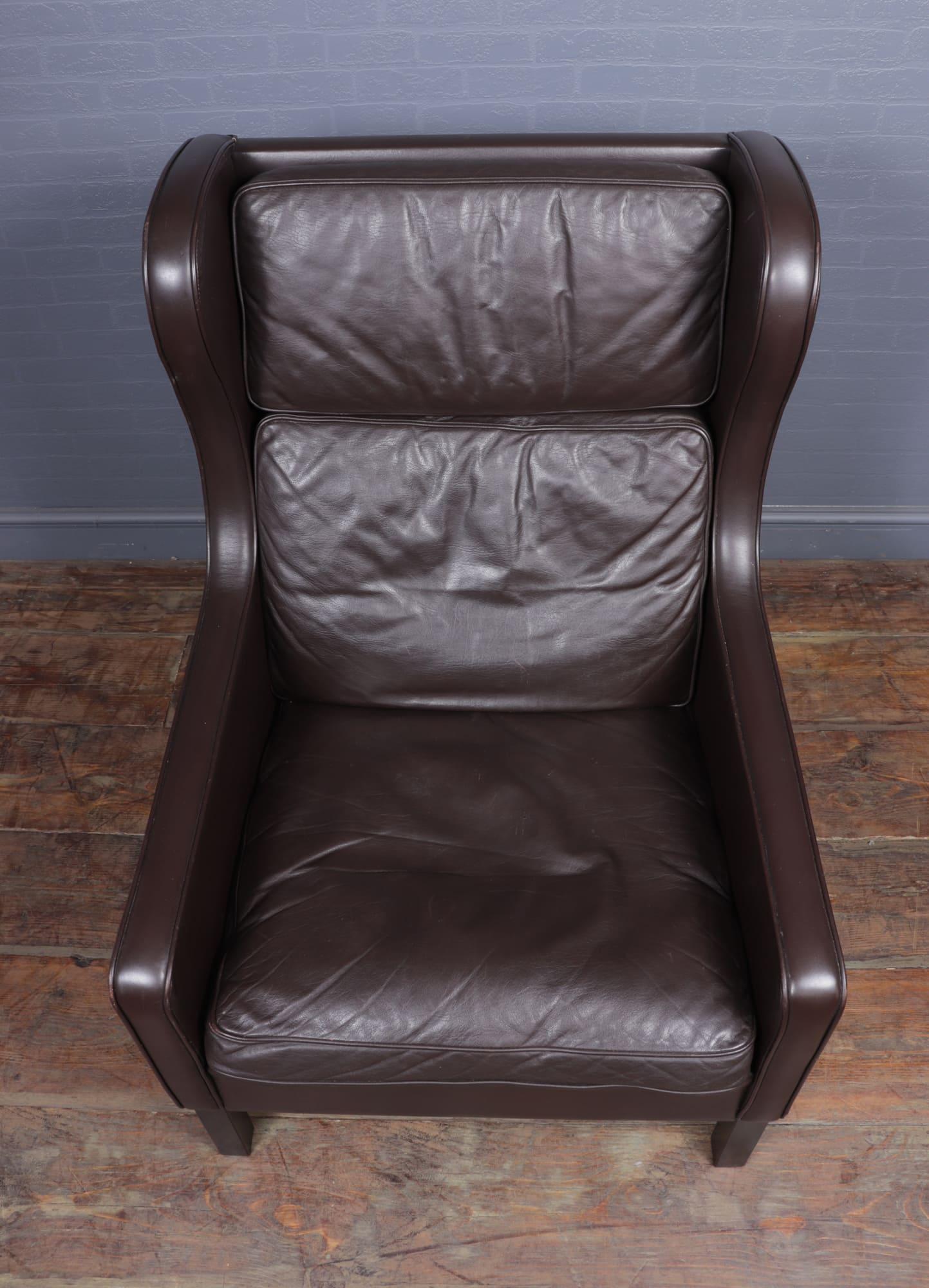 Mid Century Danish Leather Wing Chair, c1960 1