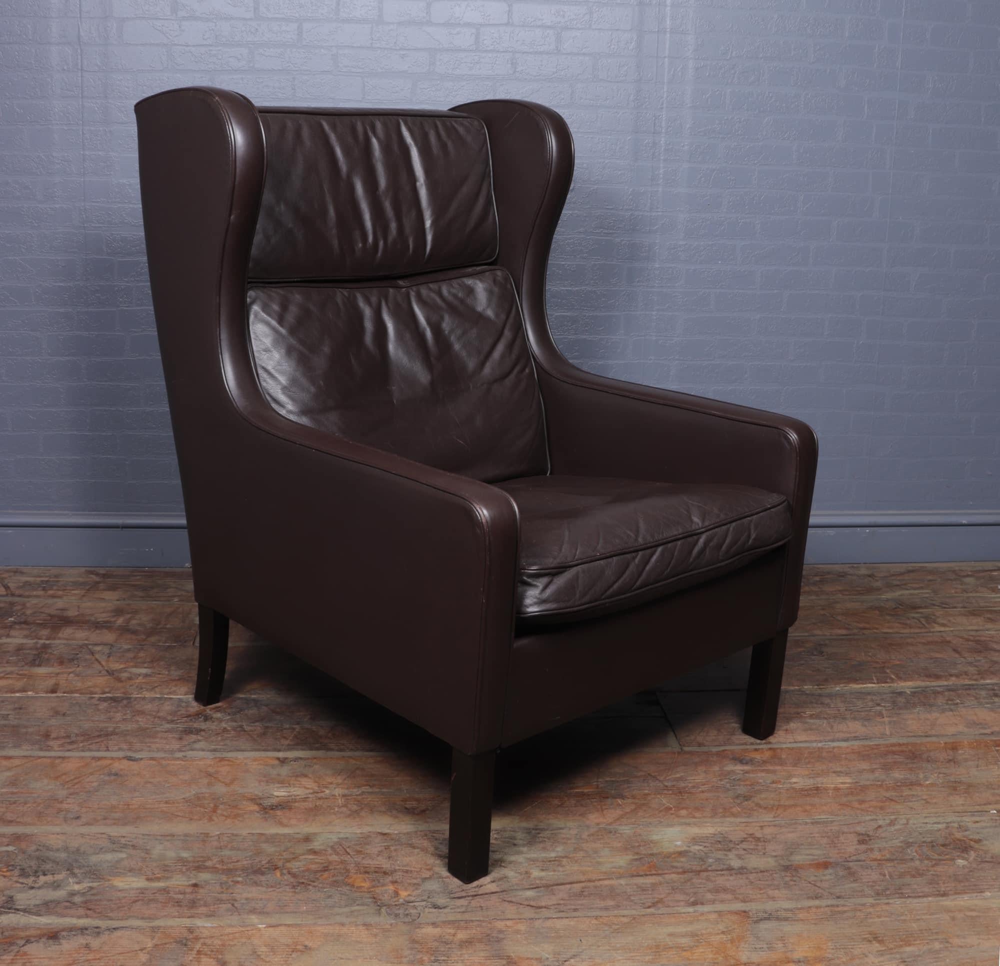 Mid Century Danish Leather Wing Chair, c1960 2