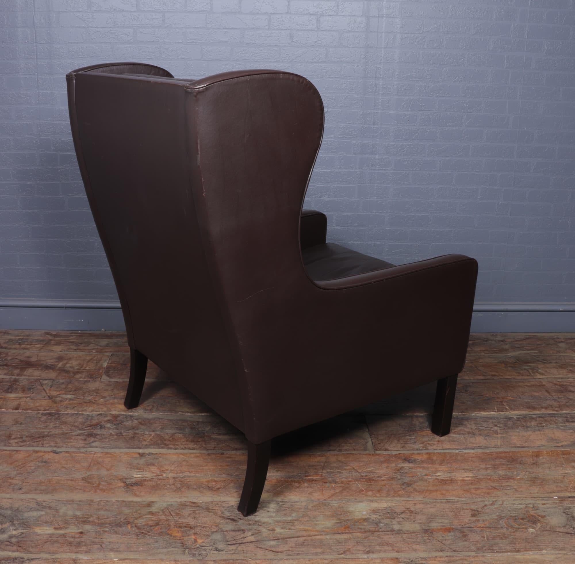 Mid Century Danish Leather Wing Chair, c1960 3