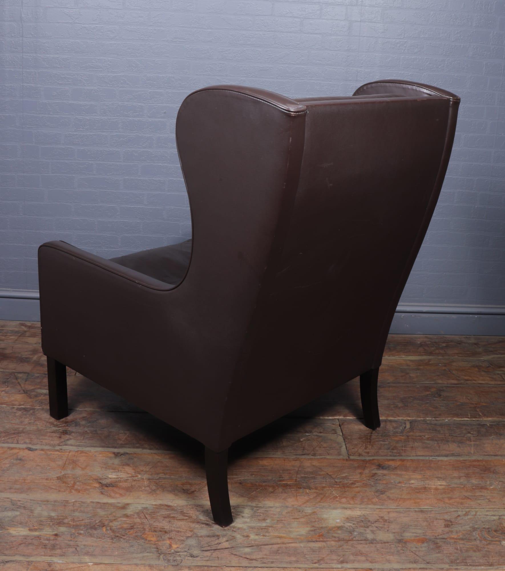Mid Century Danish Leather Wing Chair, c1960 4