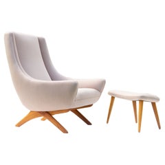 Sedia da salotto e sgabello danese di metà secolo Model ML 141 di Illum Wikkelsø, anni '60