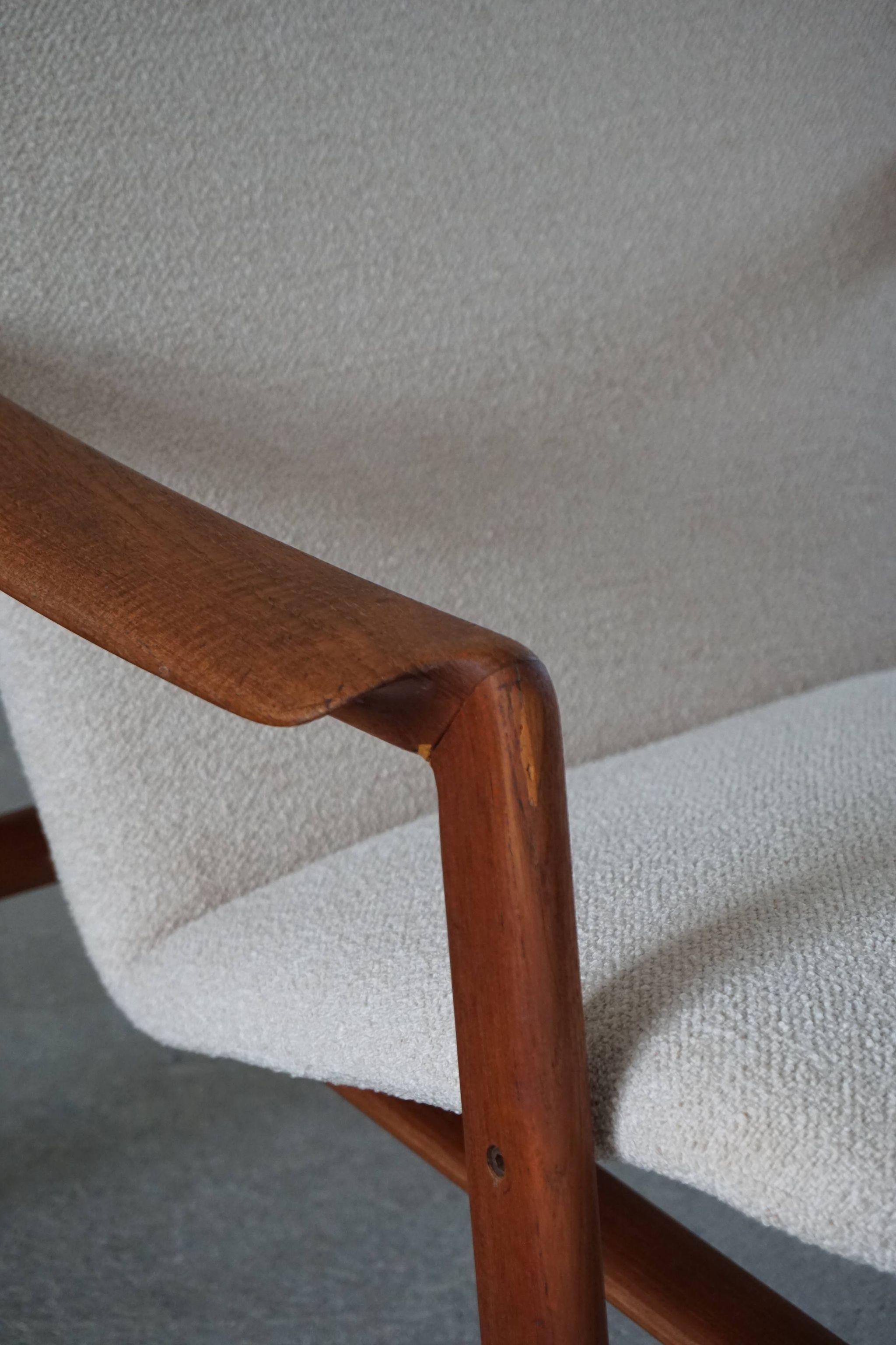 Mid Century Danish Lounge Chair in Teak and Bouclé, Finn Juhl Style, 1960s 14