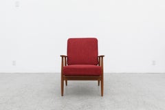 Mid-Century Danish Lounge Chair With Red Cushion