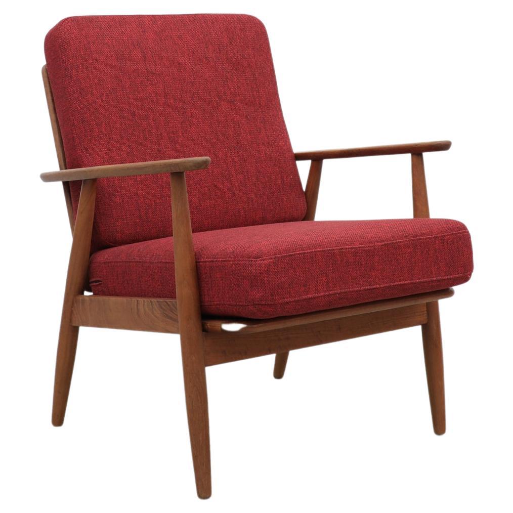 Mid-Century Danish Lounge Chair With Red Cushion
