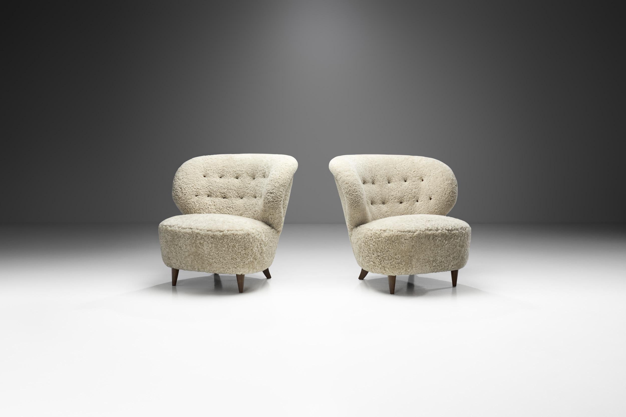 Mid-Century Modern Mid-Century Danish Lounge Chairs in Sheepskin, Denmark 1950s For Sale