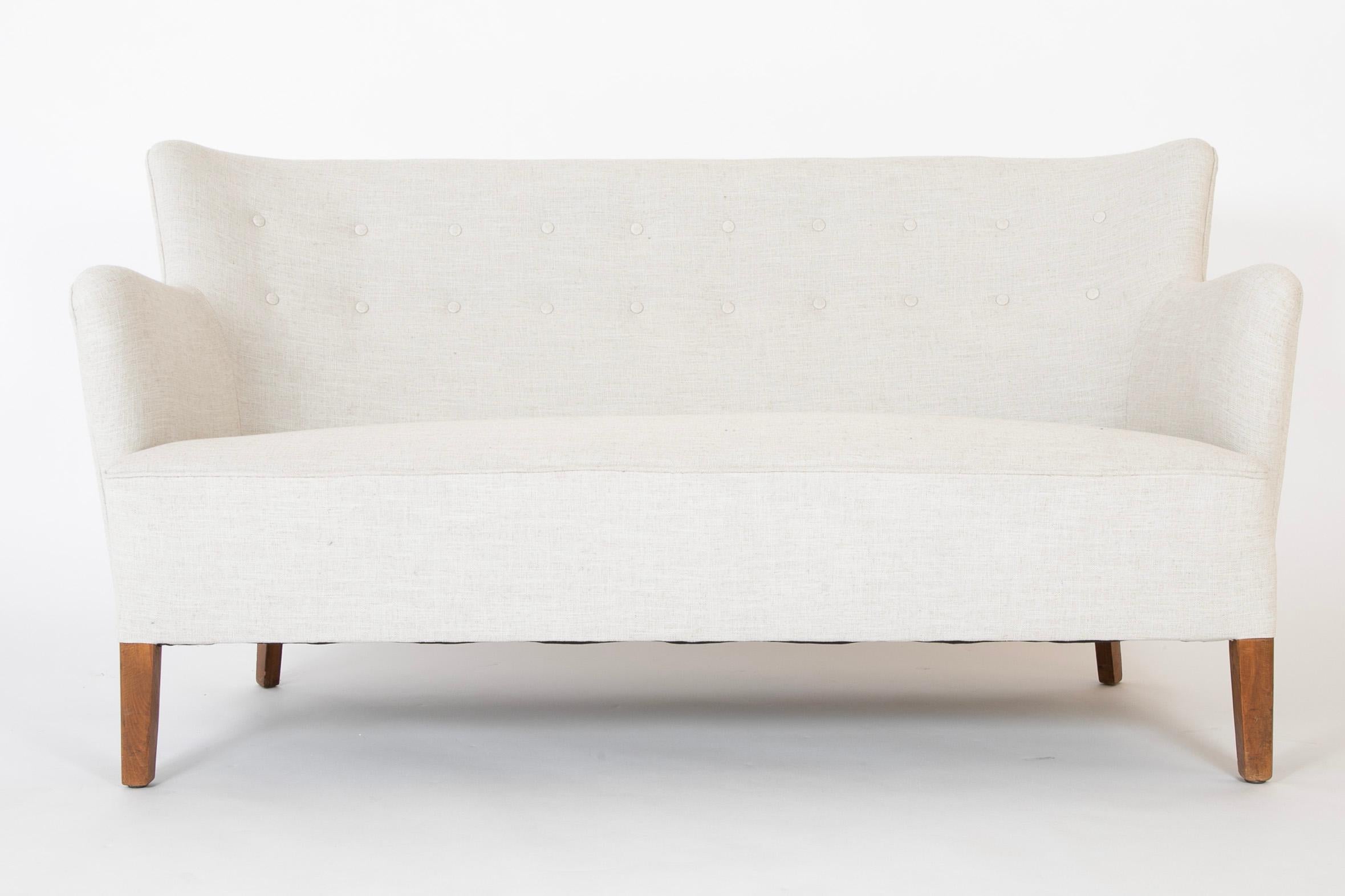 Mid-Century Modern Mid-Century Danish Love Seat with Stained Beech Frame For Sale