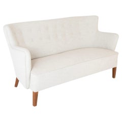 Retro Mid-Century Danish Love Seat with Stained Beech Frame