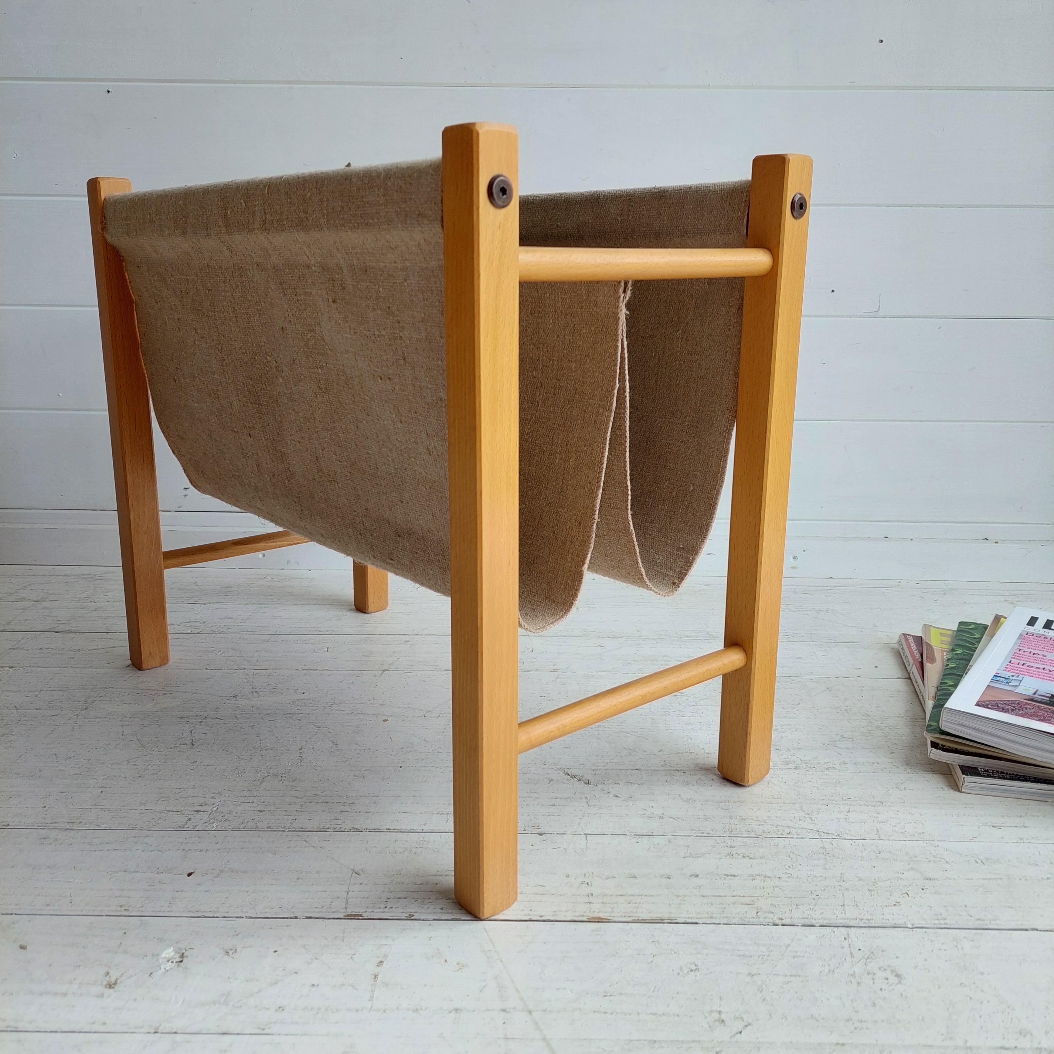 Mid Century Danish Magazine Rack In Teak & Natural Linen By Pbj Mobler, 1960s 5