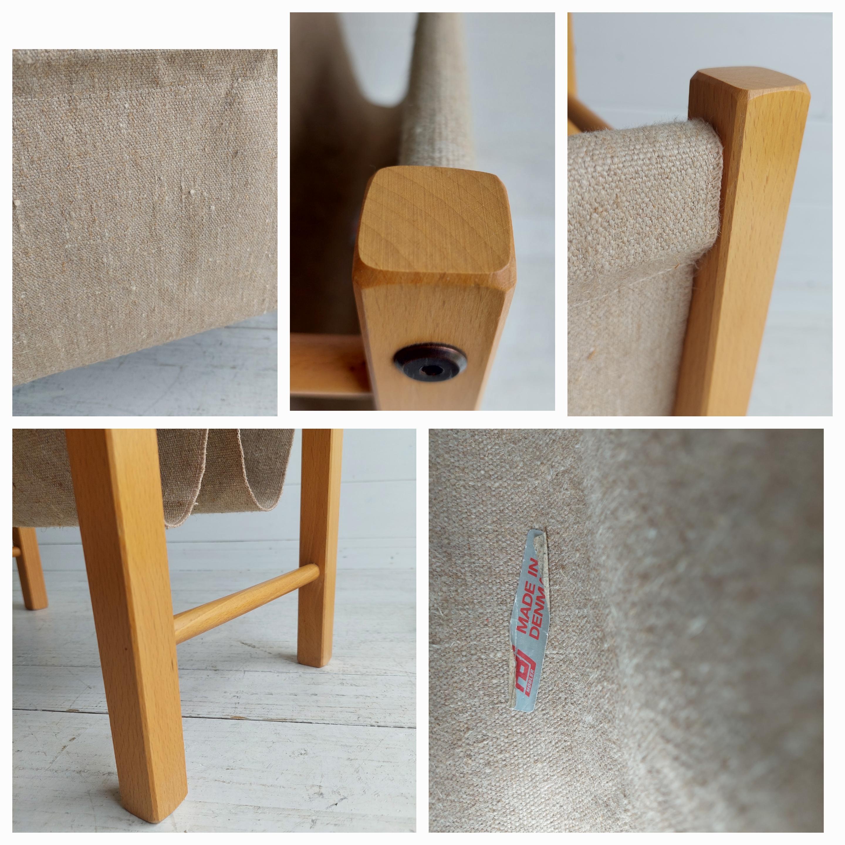 Mid Century Danish Magazine Rack In Teak & Natural Linen By Pbj Mobler, 1960s 7