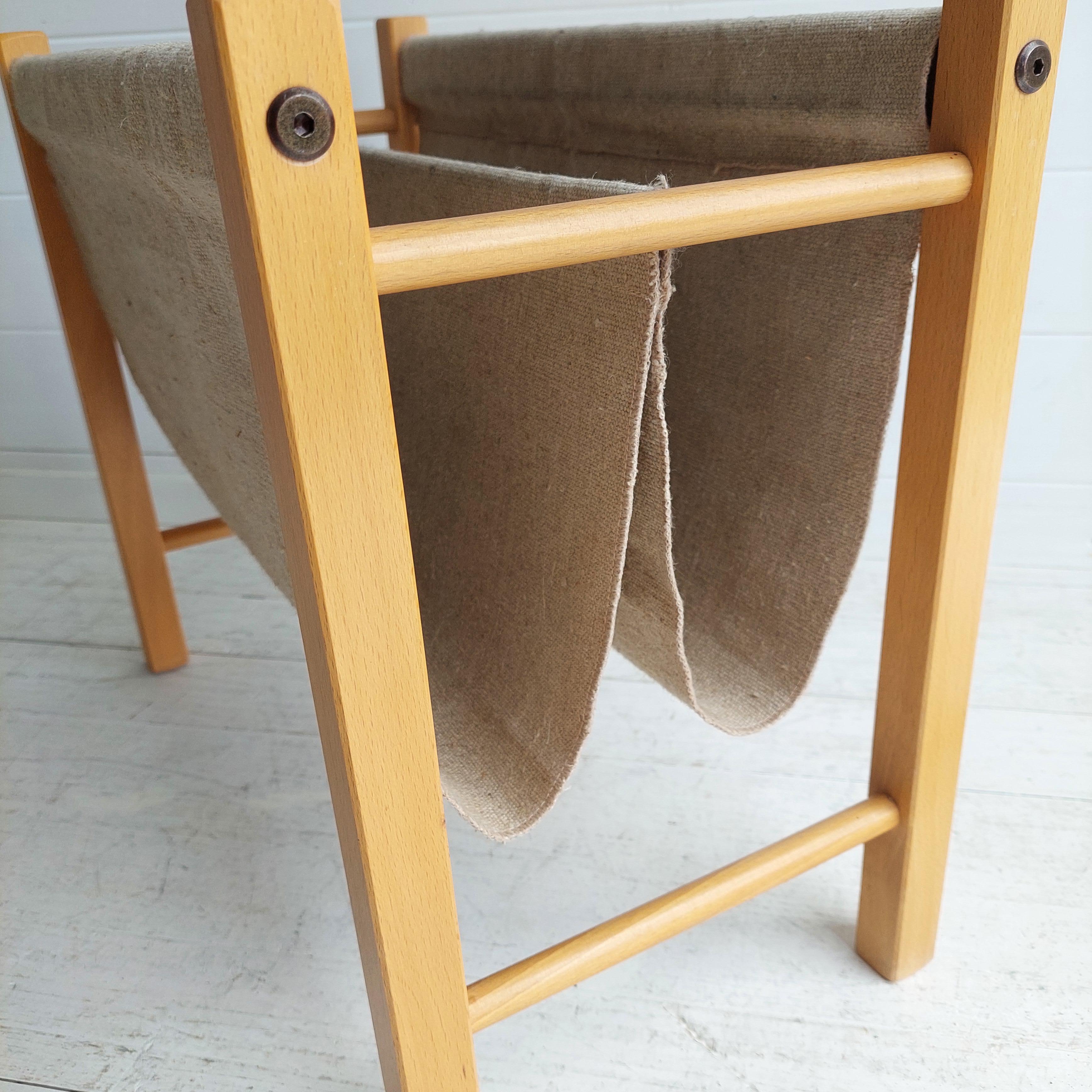Mid Century Danish Magazine Rack In Teak & Natural Linen By Pbj Mobler, 1960s 2