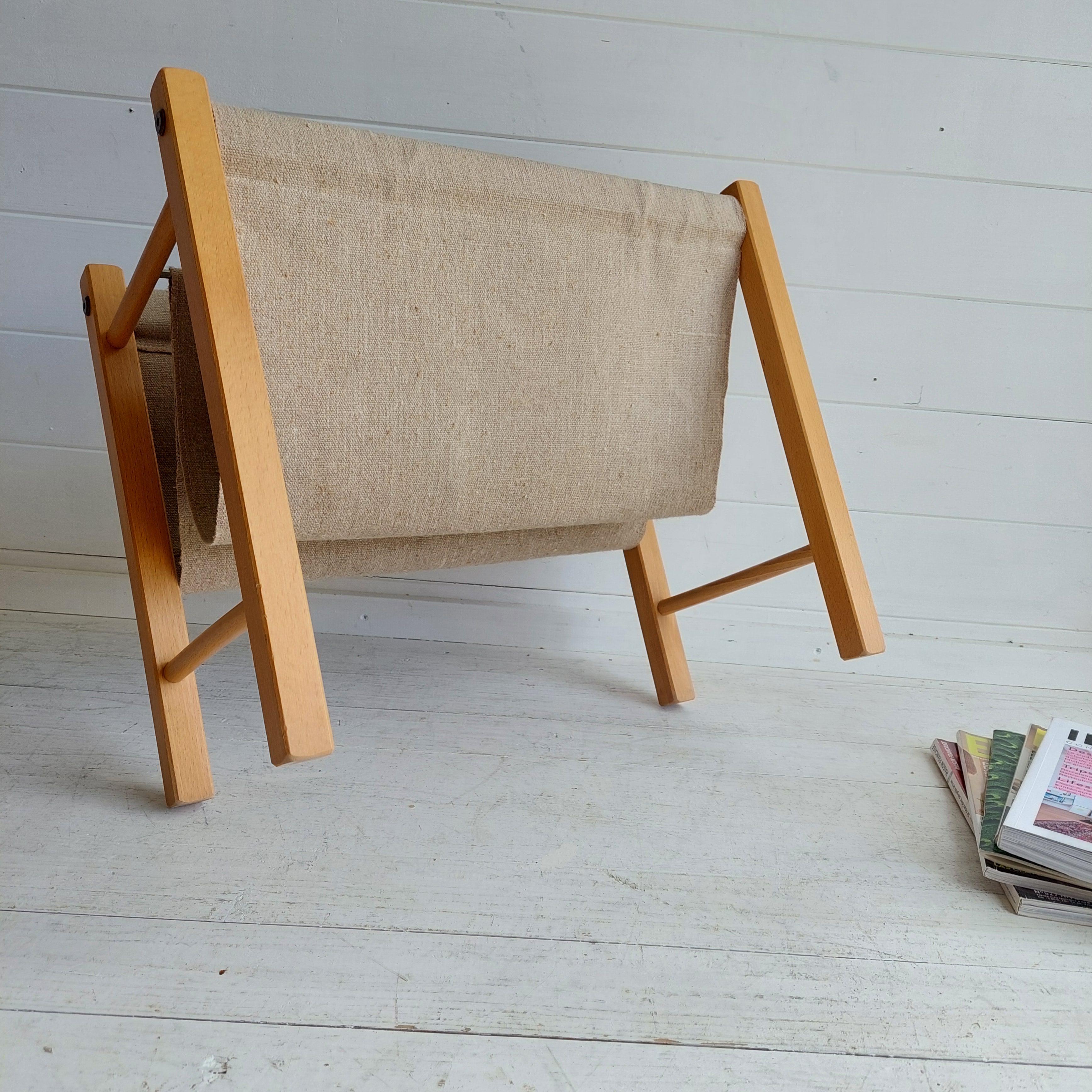 Mid Century Danish Magazine Rack In Teak & Natural Linen By Pbj Mobler, 1960s 4