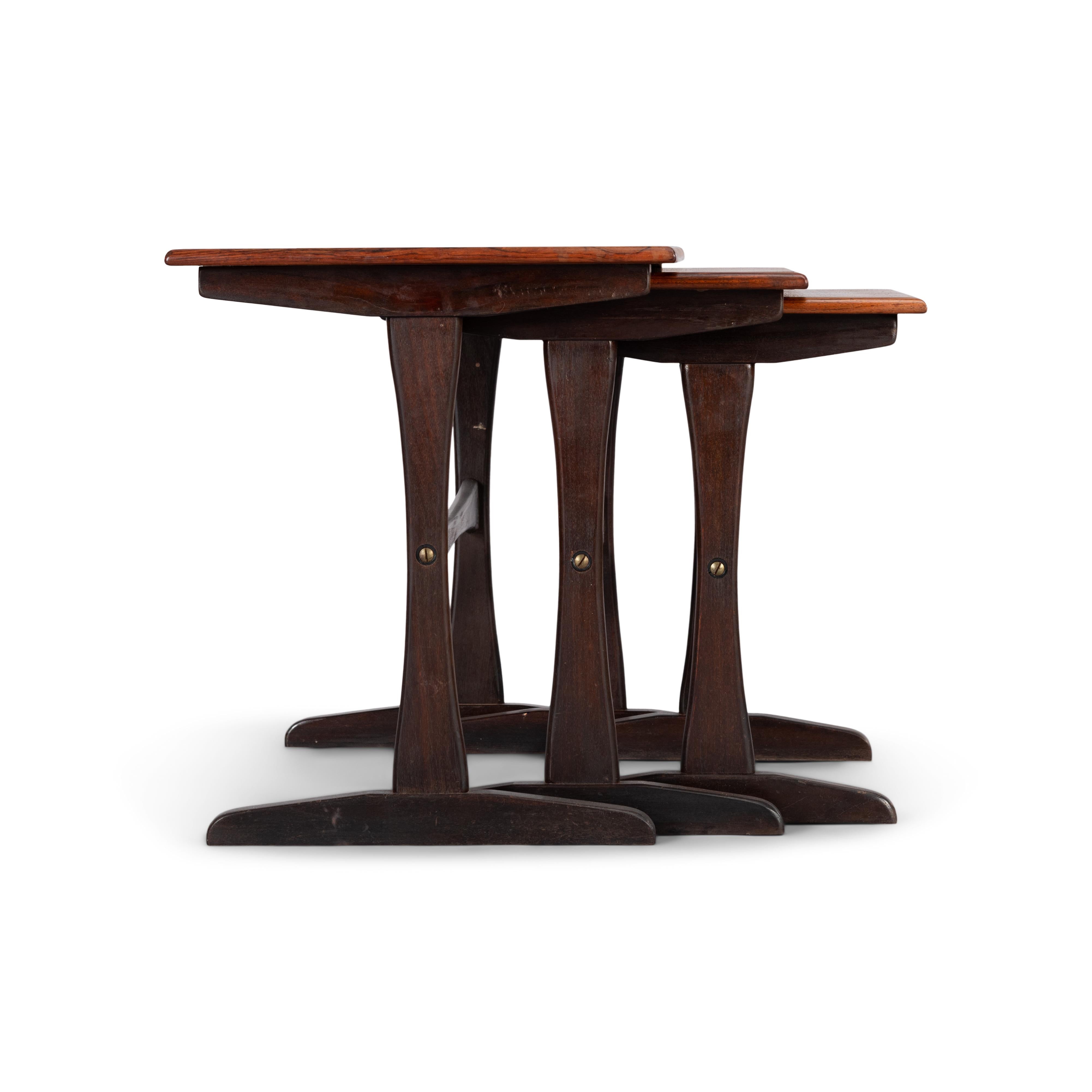 Midcentury Danish Mahogany Nesting Tables by Kai Kristiansen, Set of 3, 1960s In Good Condition For Sale In Breda, Netherlands