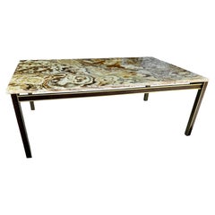 Mid Century Danish Marble Top Coffee Table with Walnut and Brass Trim Base