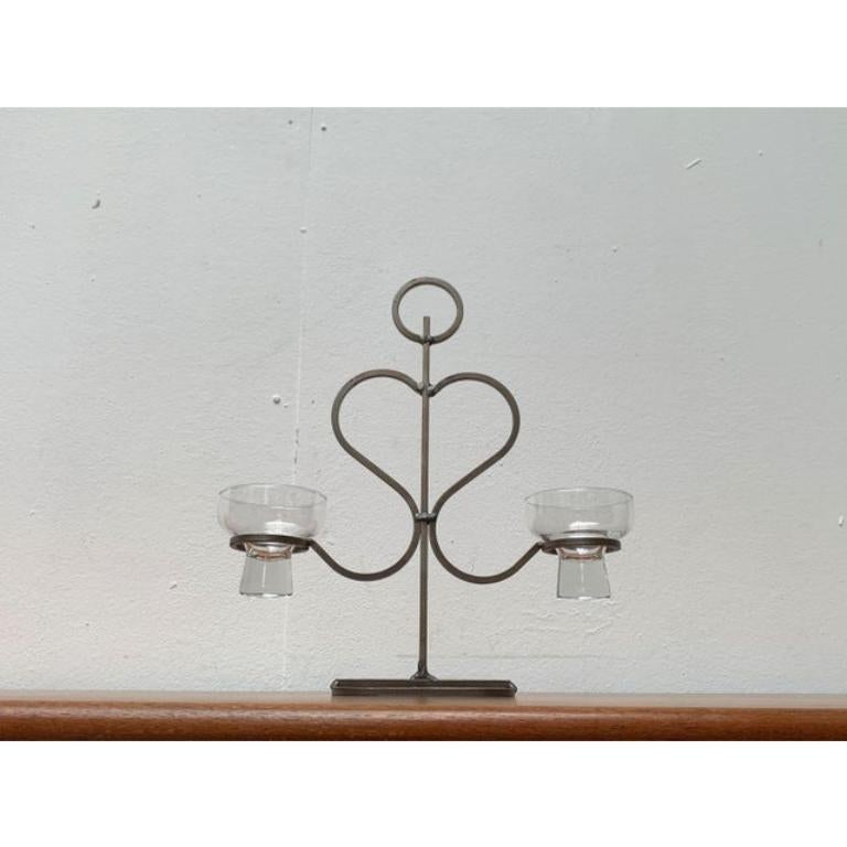 20th Century Mid-Century Danish Metal and Glass Candleholder, 1960s For Sale