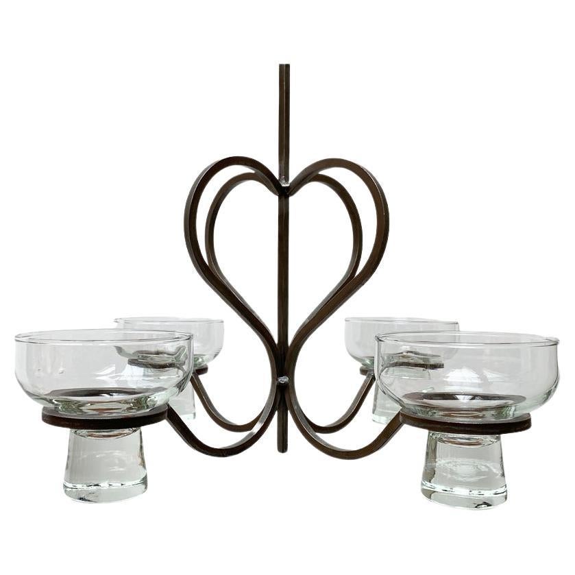 Mid-Century Danish Metal and Glass Candleholder, 1960s