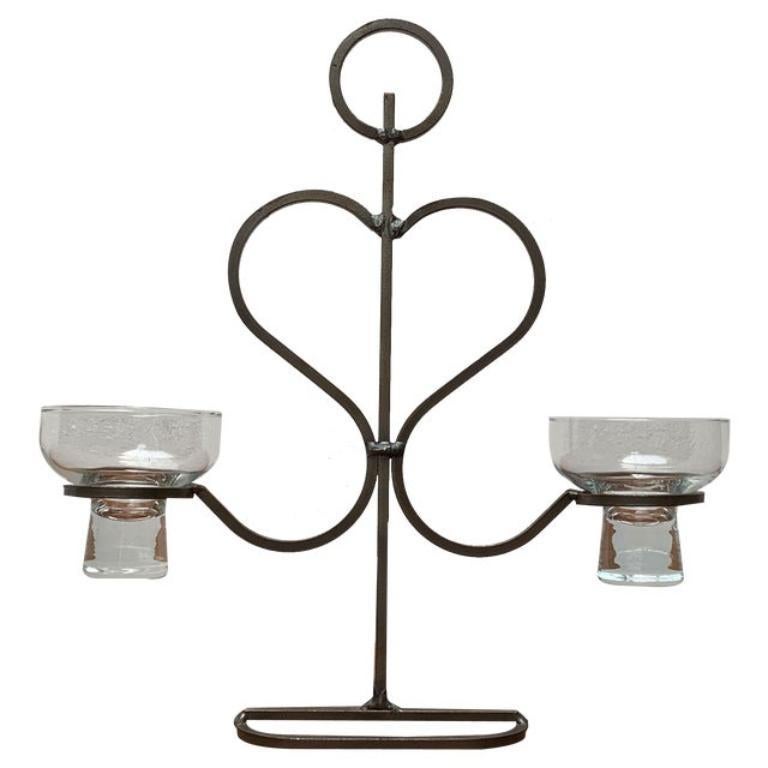 Mid-Century Danish Metal and Glass Candleholder, 1960s