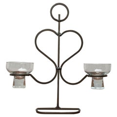 Mid-Century Danish Metal and Glass Candleholder, 1960s