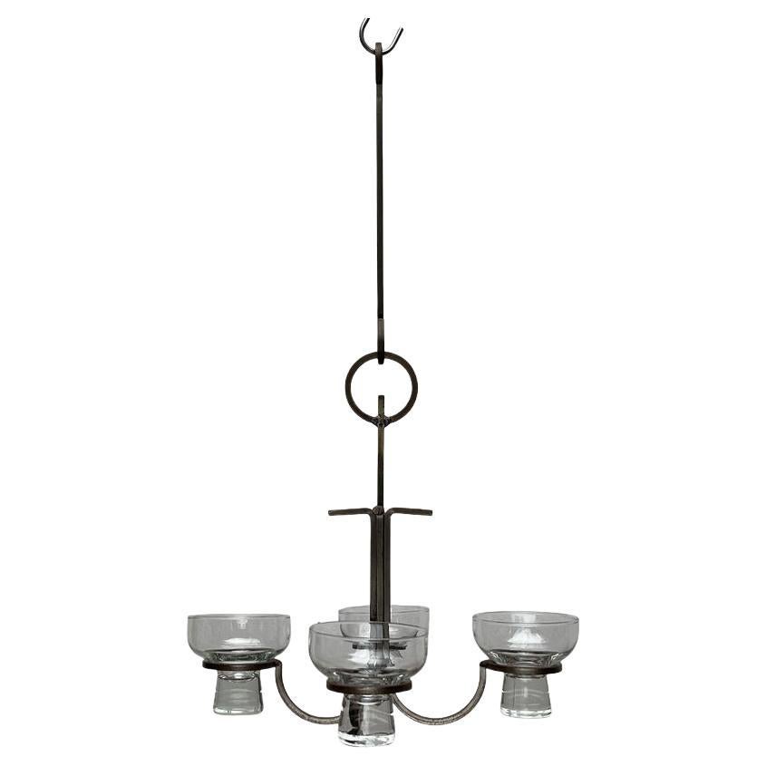 Mid-Century Danish Metal and Glass Candleholder Pendant, 1960s