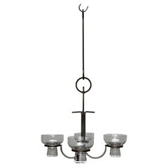 Colgante candelabro danés de metal y cristal de mediados de siglo, años 60