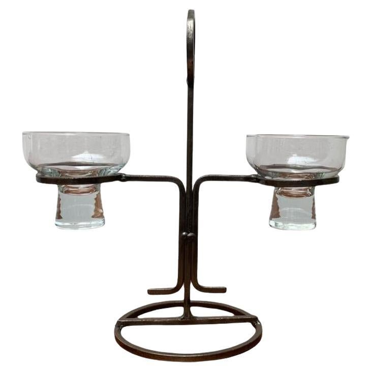 Mid-Century Danish Metal & Glass Candleholder, 1960s