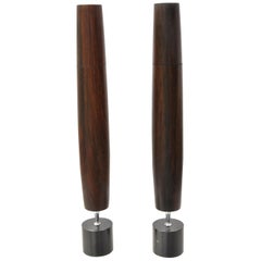 Vintage Mid Century Danish Modern 1964 Ronson Varaflame Rosewood Candlesticks - a Pair