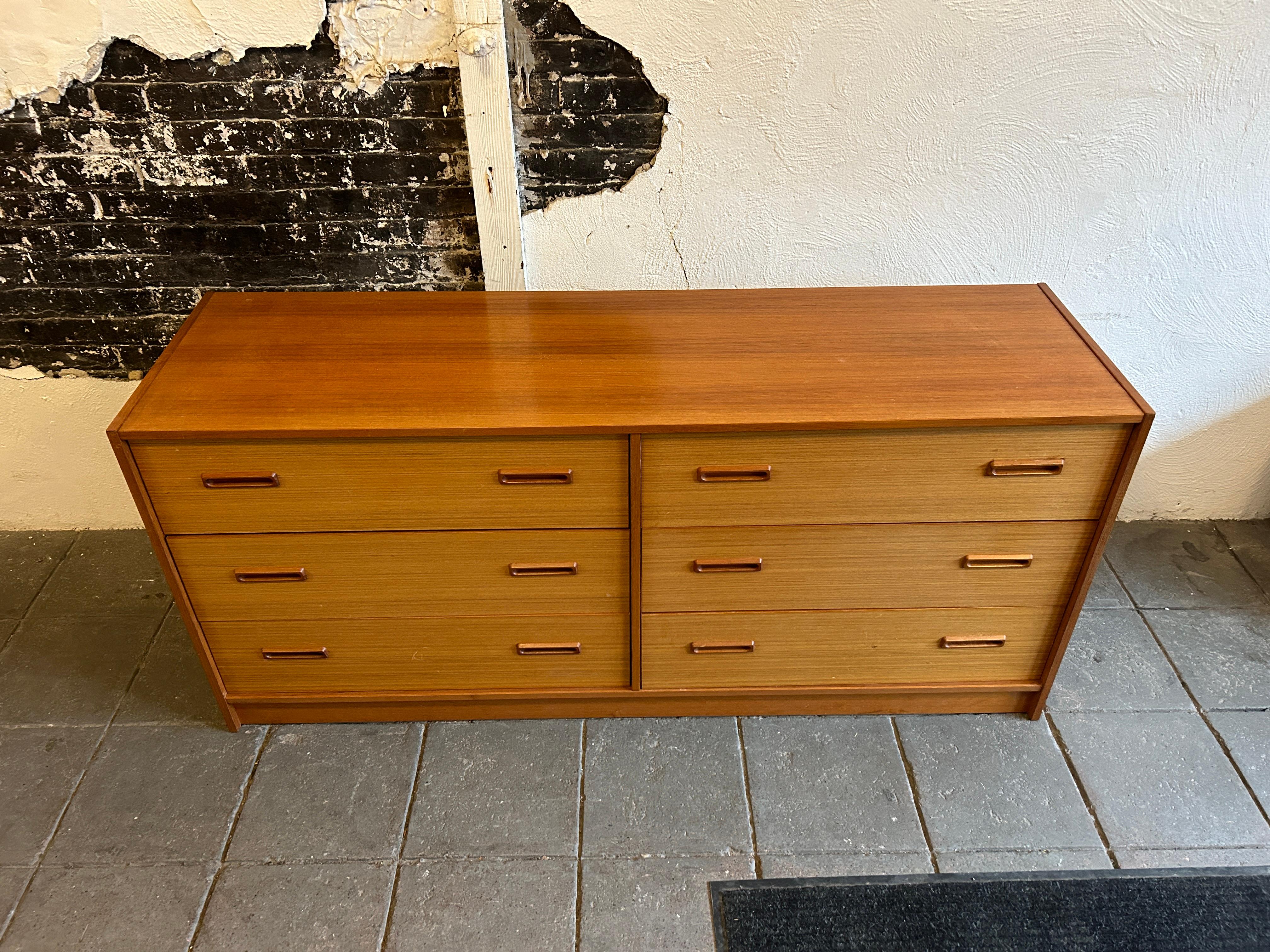 Scandinavian Modern Mid century danish modern 2 tone teak 6 drawer dresser For Sale