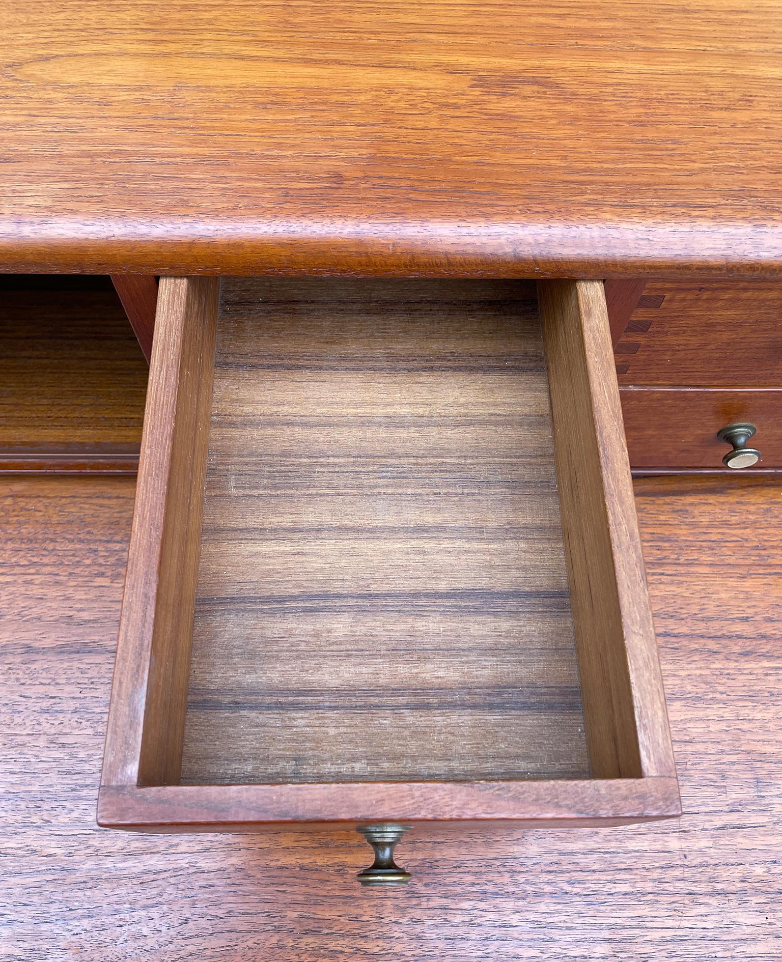 Mid Century Danish Modern 3 Drawer Teak Desk with Top Organizer D Scan 2