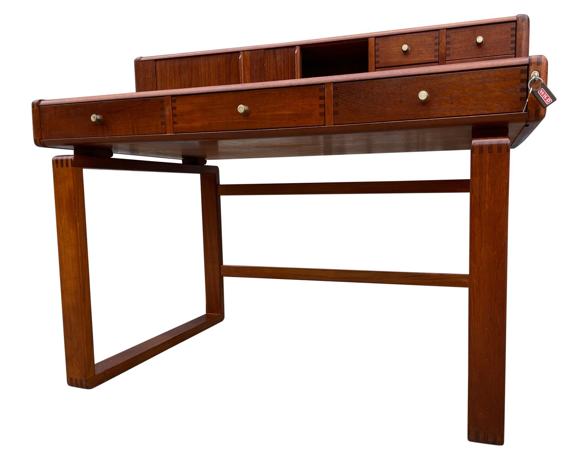 Mid Century Danish Modern 3 Drawer Teak Desk with Top Organizer D Scan 4