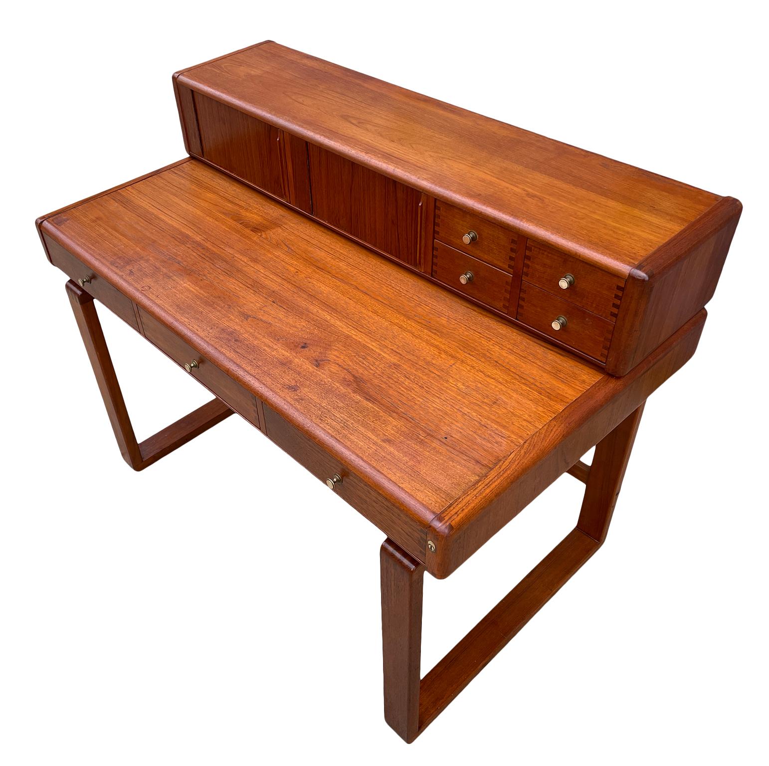 Mid-Century Modern Mid Century Danish Modern 3 Drawer Teak Desk with Top Organizer D Scan