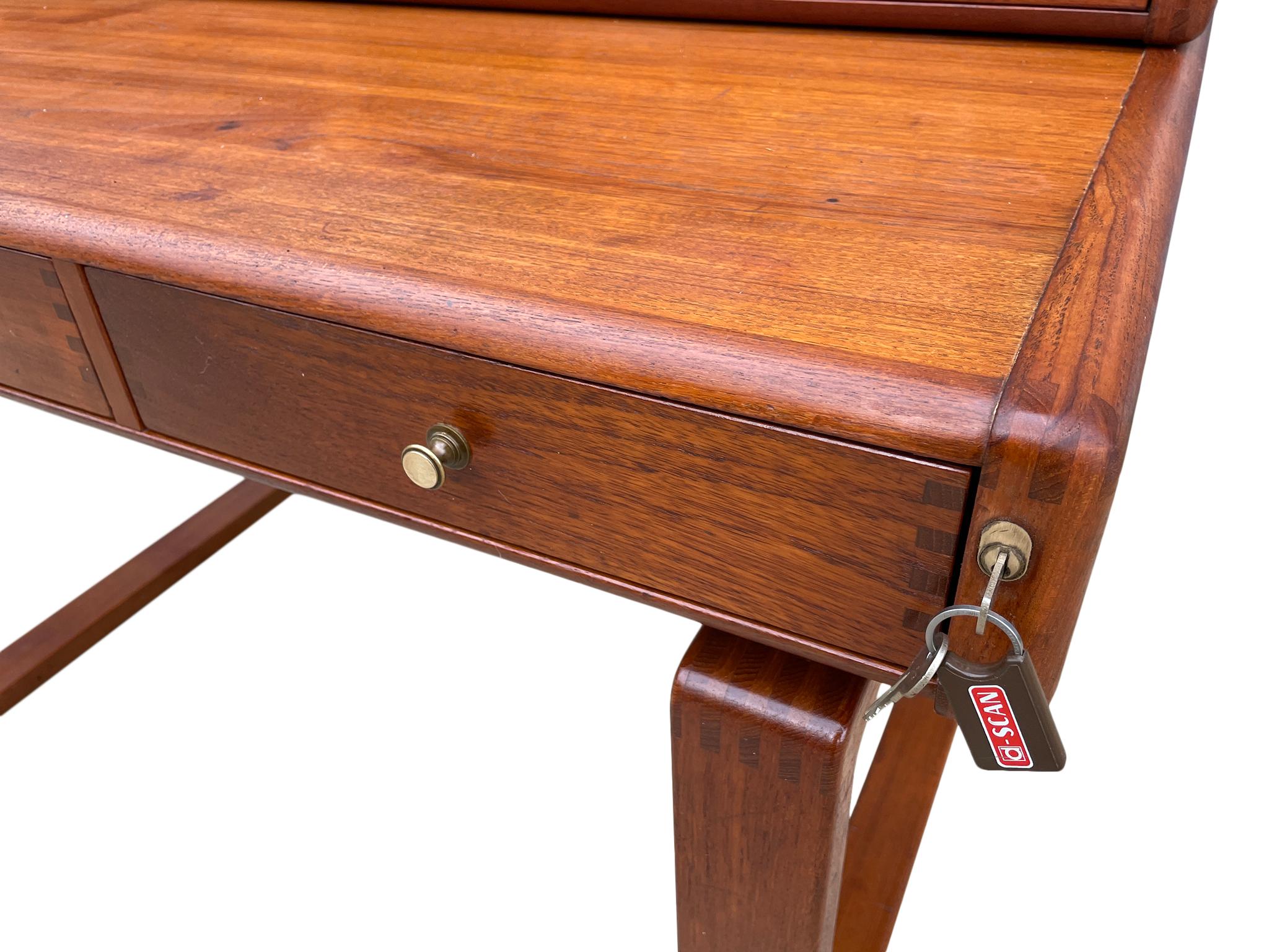 Mid Century Danish Modern 3 Drawer Teak Desk with Top Organizer D Scan 1