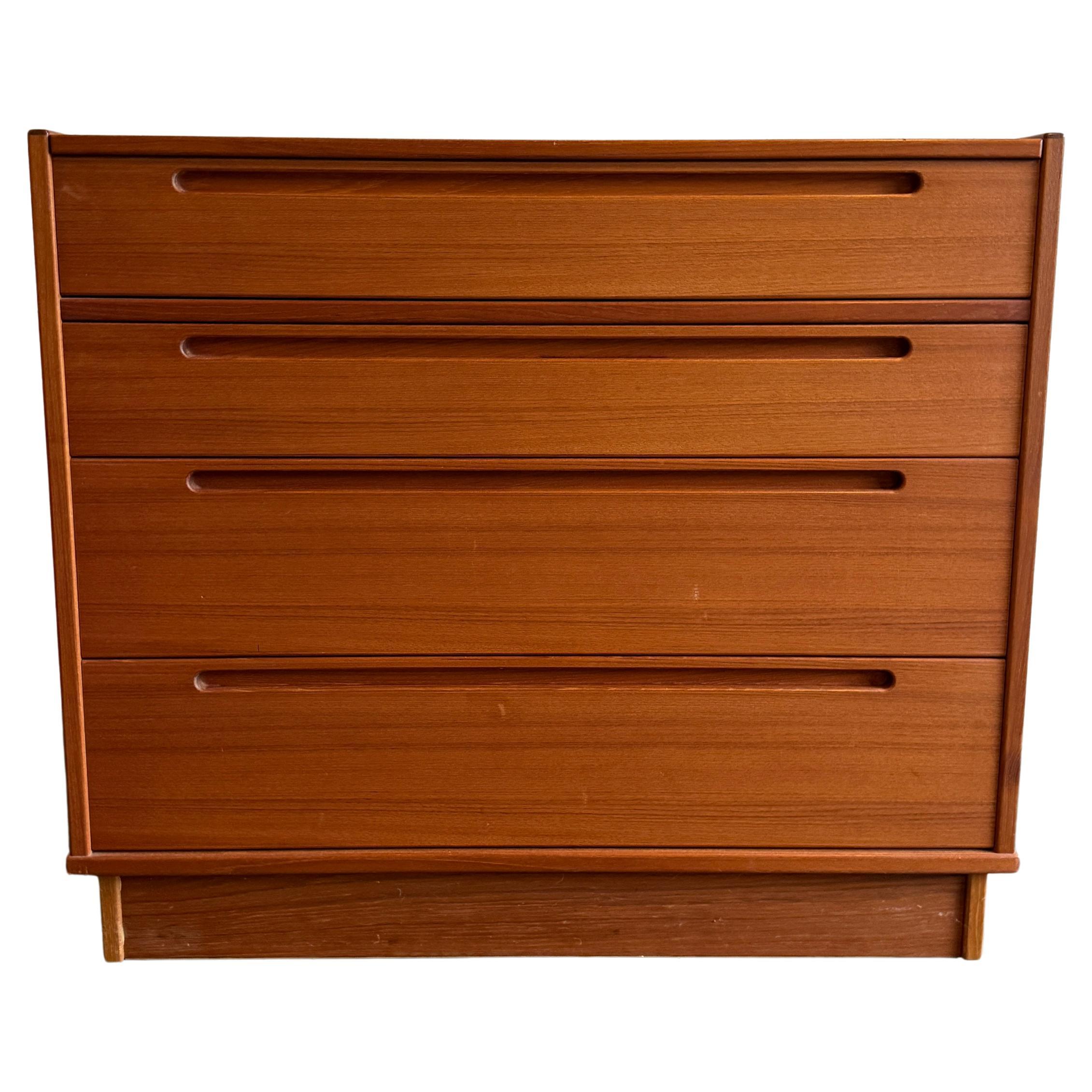 Mid century Danish modern 3 drawer teak vanity dresser by Nils Jonsson